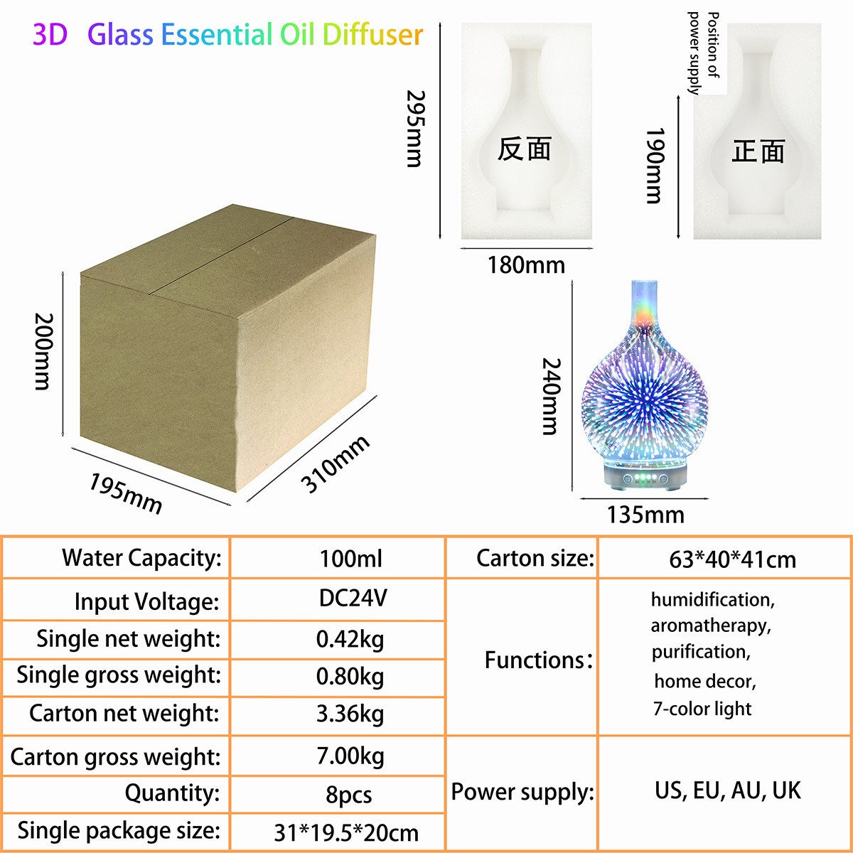 Hidly 3D Glass Aromatherapy Diffuser